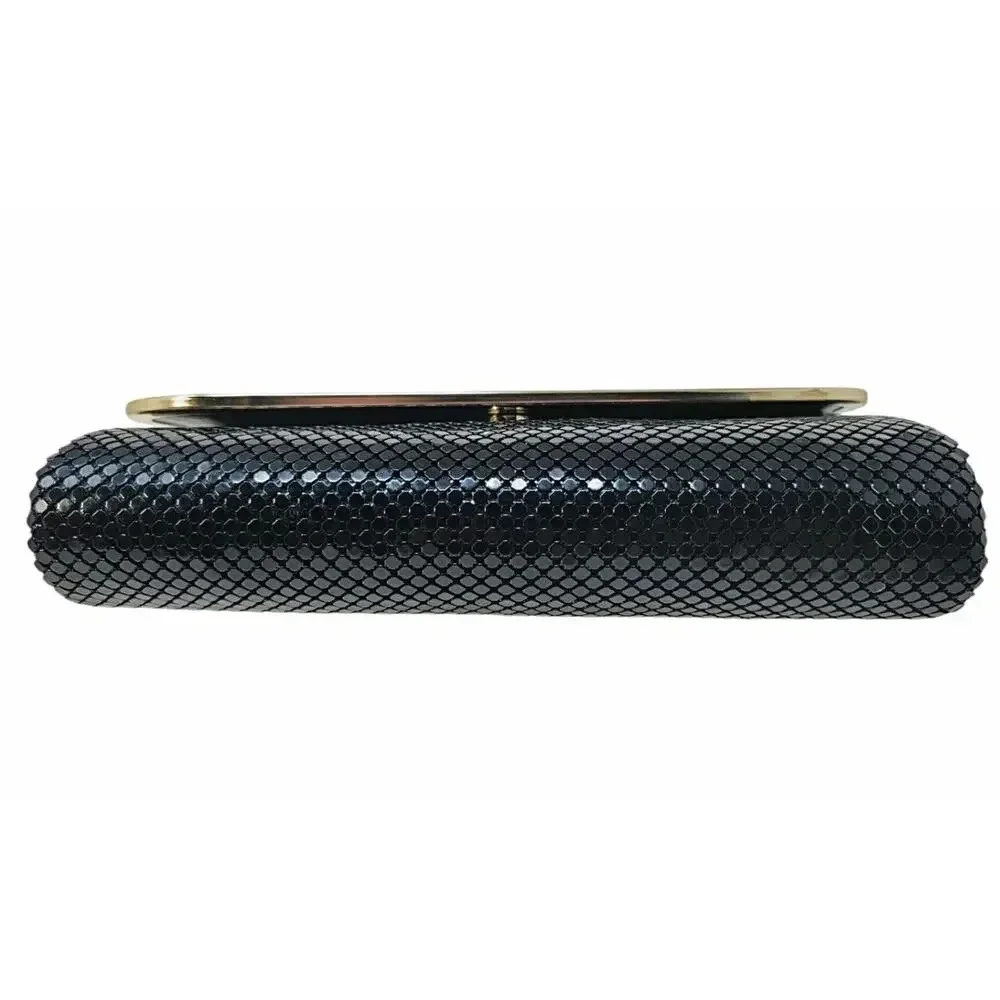 Black Metal Mesh Clutch Bag with Chain